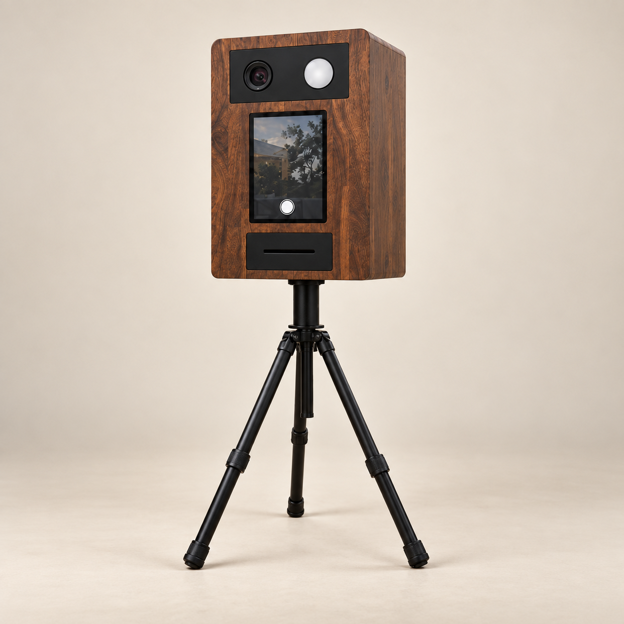 Photobooth VOLTE en bois sur trépied, photographie studio